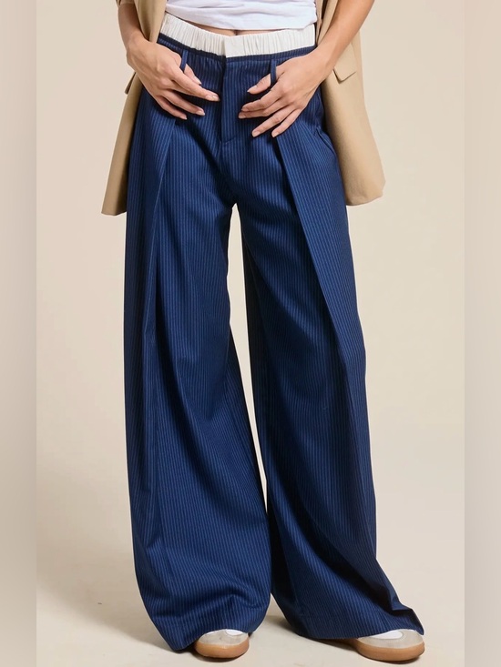 Mimosa Pants - NWT Mimosa Blue Pinstripe Wide Leg Pants With Contrast Waistband